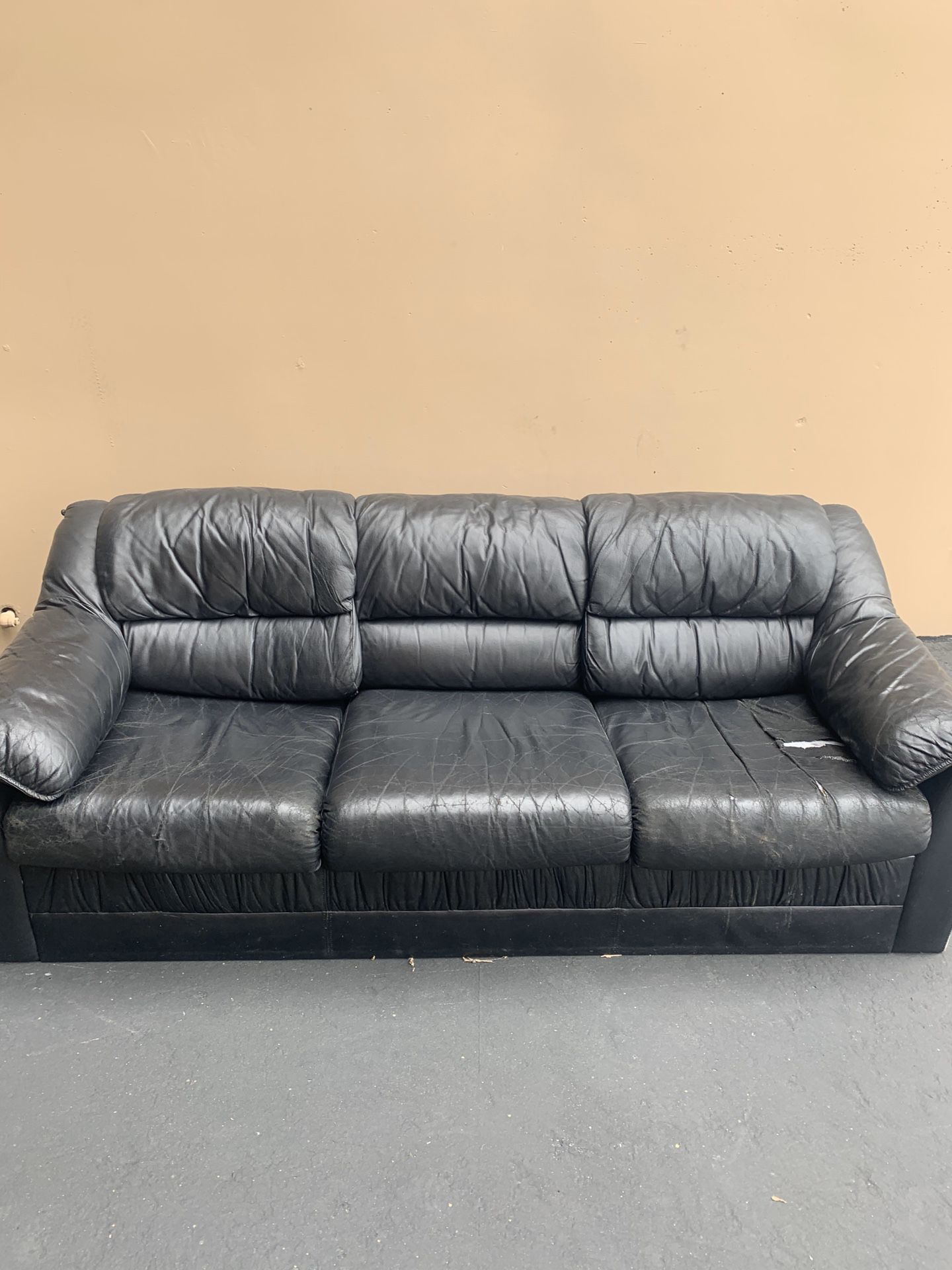 FREE couch - black leather (or fake leather)