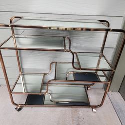 Retro Mirror Rolling Bar Cart