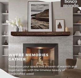 BoscoMondo Solid Wood Fireplace Mantel Shelf, Floating Mantle for Living Room, Farmhouse Rustic Wood Mantel, Easy Wall Mount with Heavy-Duty Metal Bra