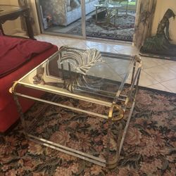 Postmodern Chrome & Brass Side Tables / End Tables (2)