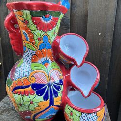 Mexican Talavera Water Fountain, Pottery, Clay Pot, Planter.
