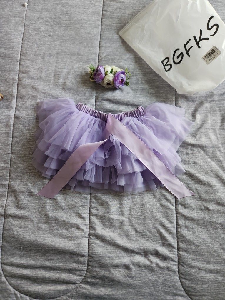 Lavender Tutu And Matching Floral Headband