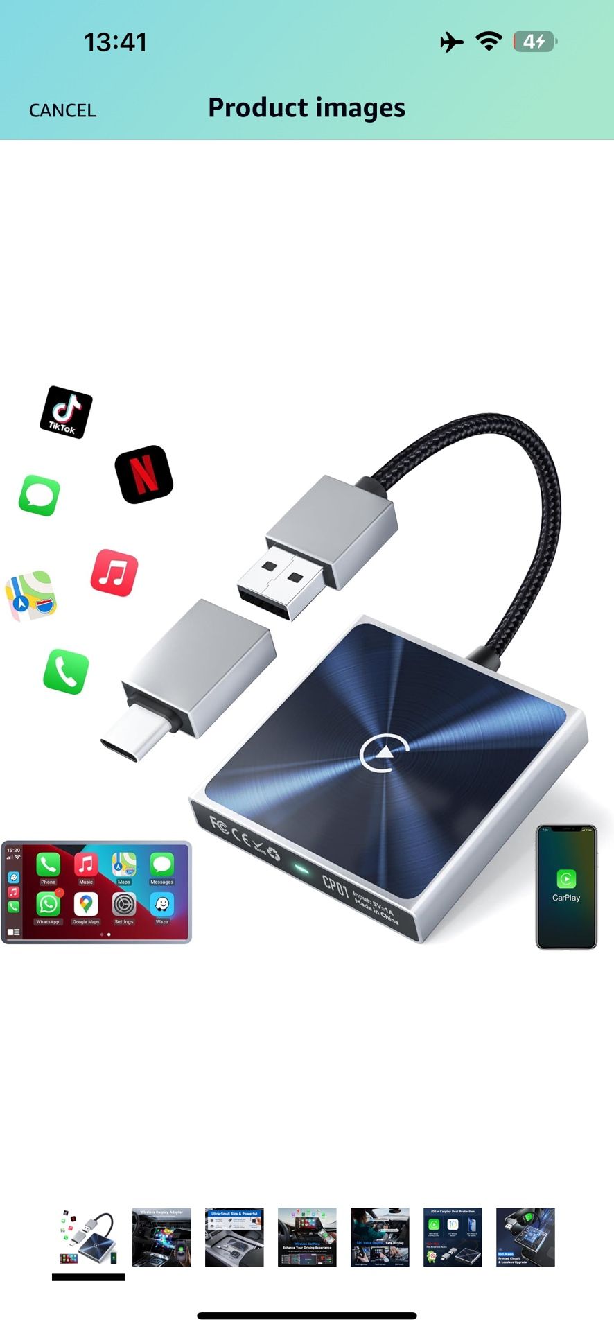 Wireless CarPlay Adapter – Super mini 2 in 1 Plug Convert Wired to Wireless Car Play Dongle for Apple iPhone iOS 10+ , Instant Connectivity, Fit for C