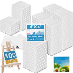 Mini Canvases for Painting, 4x4In Canvas in Bulk 100 Pack, 2/5In Profile Small Square Canvas, Blank Canvases are Great for School Projects
