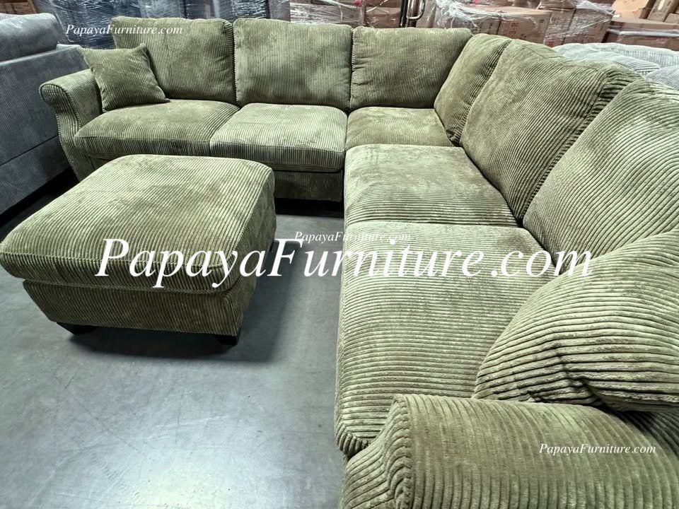 NEW Sectional Sofa and Ottoman Set Sage Green Color Fabric BIG SALE CLEARANCE Discount Ashley Style Chic Discount Couch Furniture Warehouse Many Color