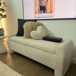 White Storage Bench (boucle Fabric) World Market | Estate sale - Everything Must Go 