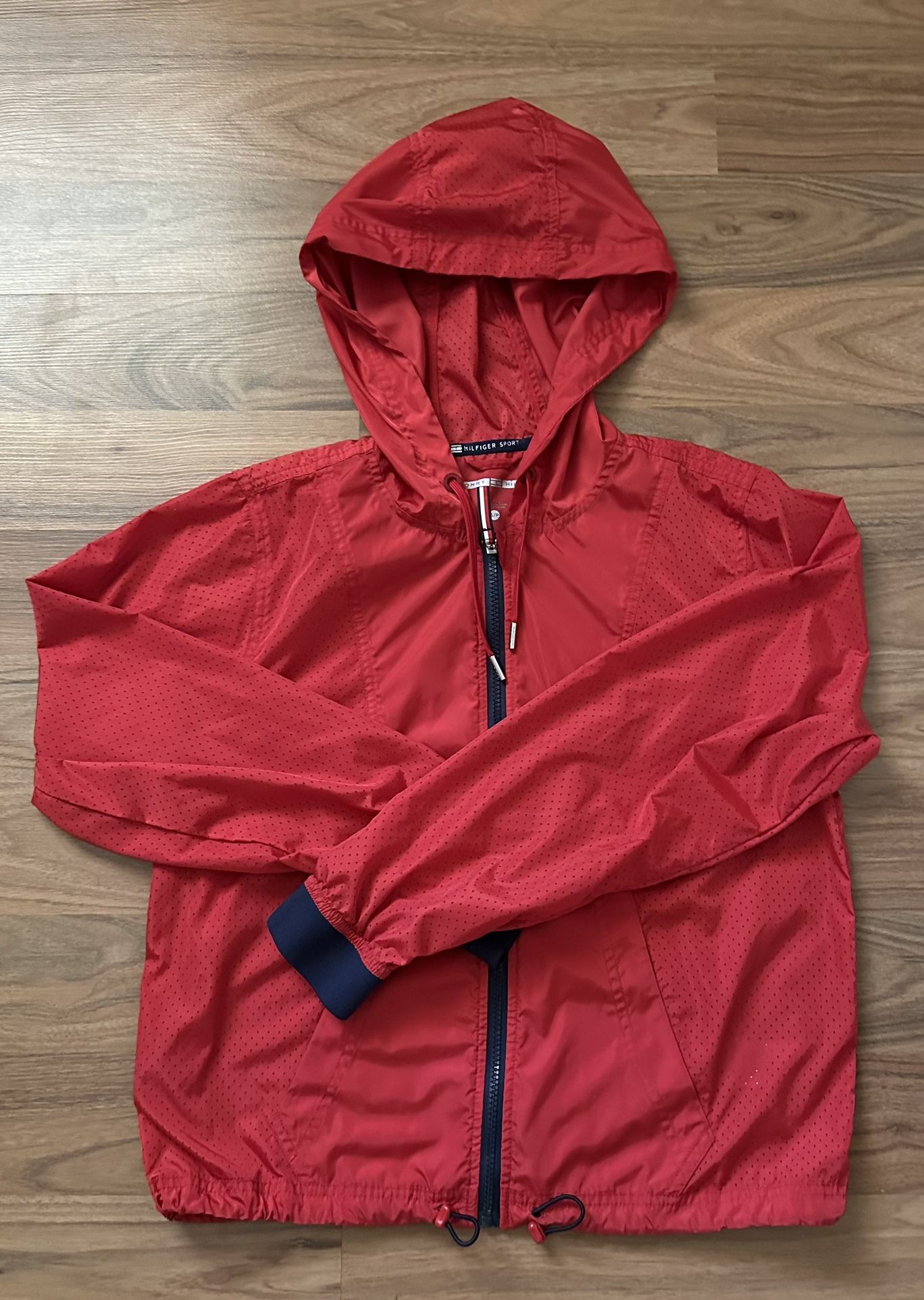 Tommy Hilfiger Women's Red Windbreaker Zip Up Hooded Jacket Size S