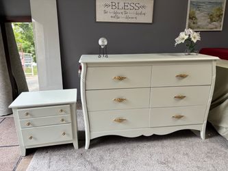 White jasmine Dresser and Nightstand Set with Gold Hardware