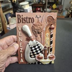 "Bistro Venezia" Ceramic Wall Plaque, Decorative 3D Art Piece Designed By Jo Parry - Italian Kitchen Themed Wall Hanging 6.25 X 4.5"