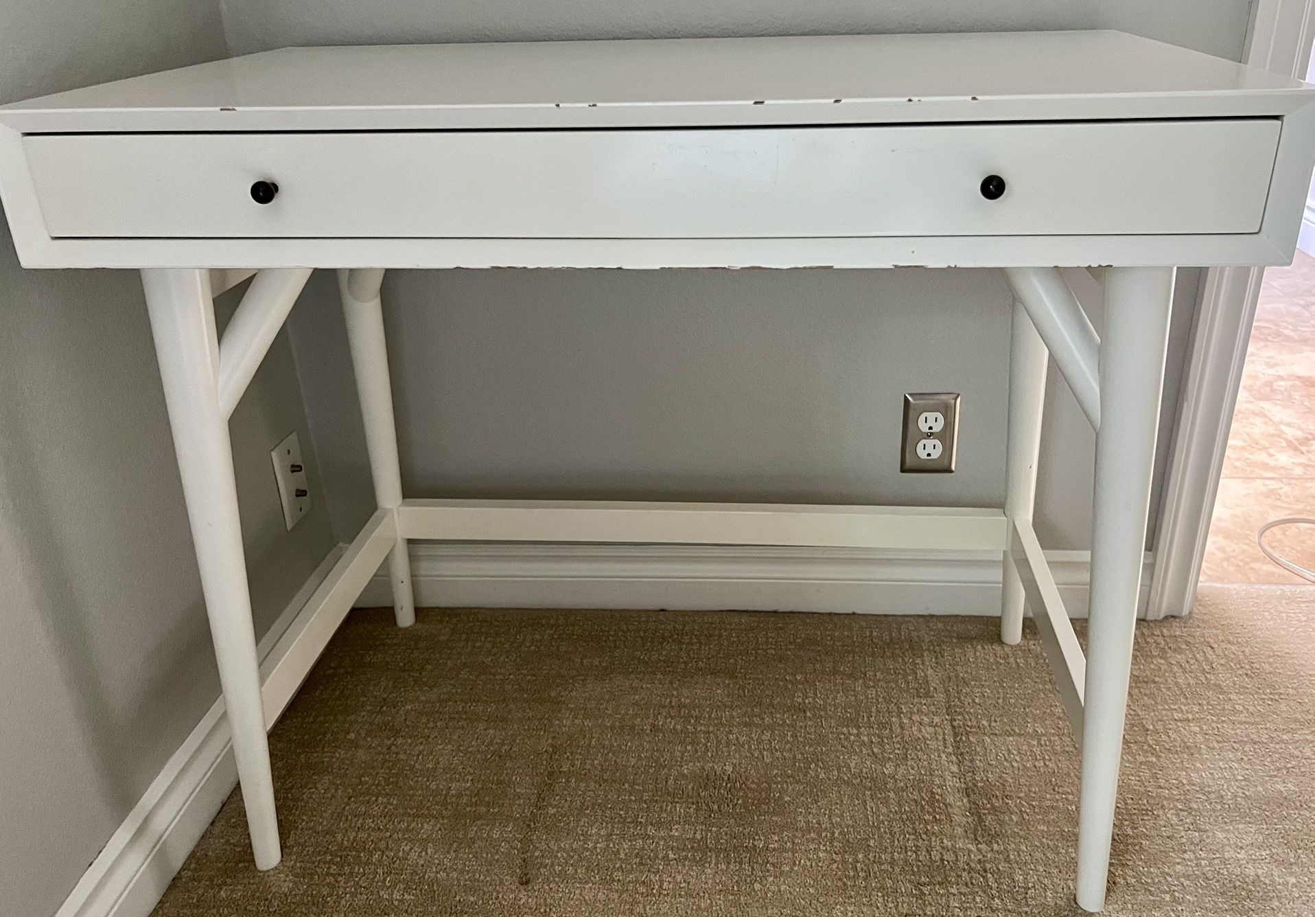 West Elm White Desk With Drawer