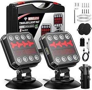 Wireless Magnetic Trailer Lights - Tail Light Kit Fast Charging, IP65 Waterproof, 10H Battery, 100FT Range for Trailer, Truck, RV, Camper, Boat