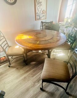 High-End 52" Round Slate & Wrought Iron Dining Set (5-Piece)