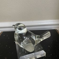 Vintage 1980s Fenton Bird Figurine Paperweight Clear Crystal Glass 