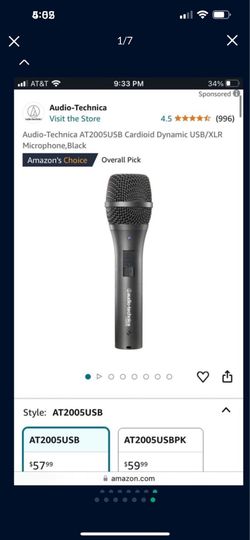 Audio-Technica AT2005USB Cardioid Dynamic USB/XLR Microphone, Black