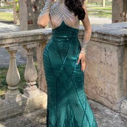 Majesty Of Emerald Rhinestone Sequin Dress