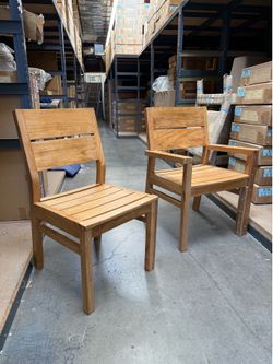 2 refurbished teak armchair and armless chair