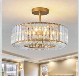 Crystal Chrome Ceiling Light, 3-Light Semi Flush Light Fixture
