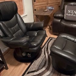 Black Leather stressless style chair + ottoman