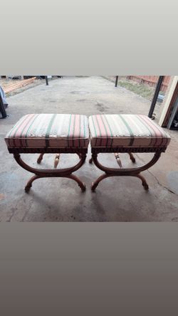 Mid century Vintage William Switzer Pair of Carved Mahogany Regency Ottoman