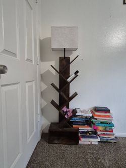 Tree Bookshelf Floor Lamp – Rustic Display Shelf