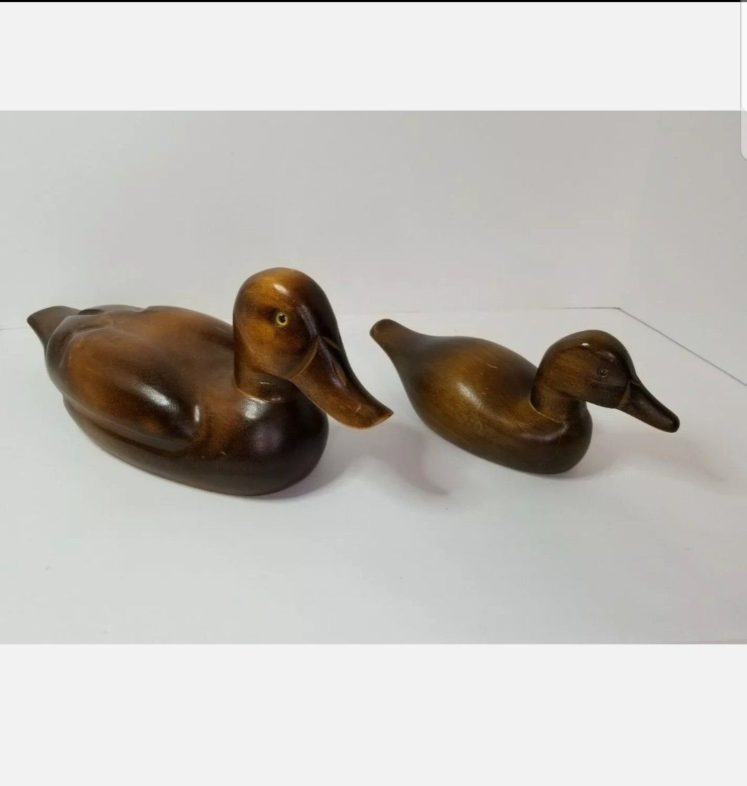 Vintage Hard Wood Carved & Polished Decoy Ducks Men's Christmas Gift Dad Men Office Guy's Stuff