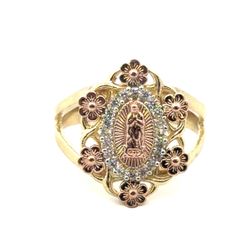 Woman’s Ladies 10k Tricolor Rose White Yellow Gold Our Lady Of Guadalupe Ring Size 7.5 GP3130307