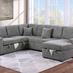 Corduroy Sectional Sleeper Sofa Pull Out Bed With Storage