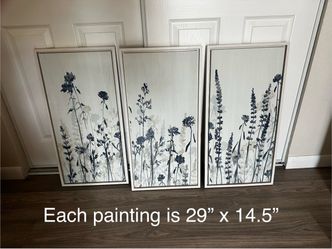 💜💙 Beautiful Purple & Blue Floral Canvas Paintings – Set of 3