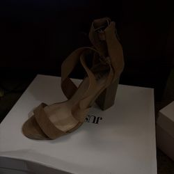 Tan Suede Block Heel Sandals