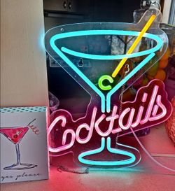 Neon Martini Cocktail Hanging Wall Art Sign & Martini Art