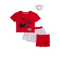 Minnie Mouse Toddler Girl Tee, Shorts, Skirt and Hair Scrunchy Set, 4-Piece