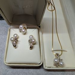 3-piece Fine Jewelry,  Pears/Diamonds, Necklace & Earrings, (Plus an Extra Bonus Earring).