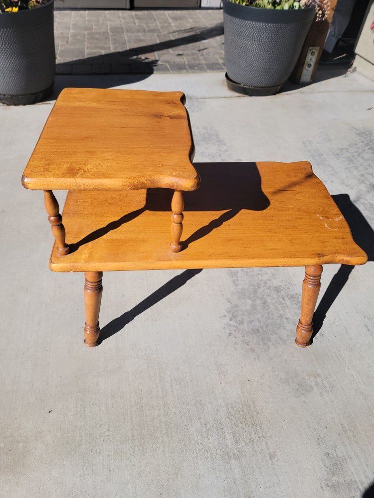 Vintage Midcentury Wood 2 Tier Side Table