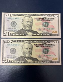 Two Sequential Star Notes $50 Dollars Bills - Series 2021 Lot#2