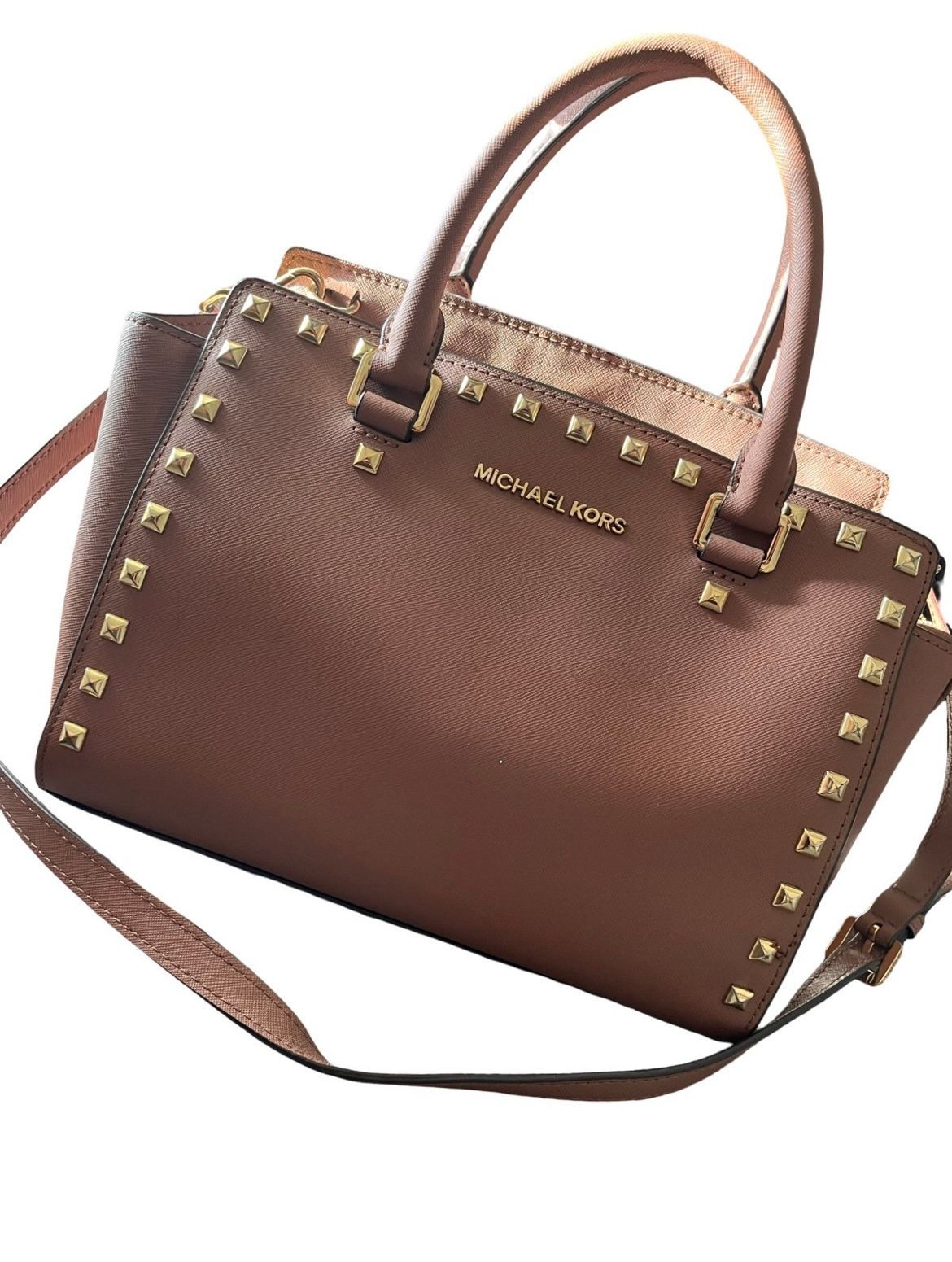 Michael Kors Medium Stud Selma Leather Satchel Dusty Rose