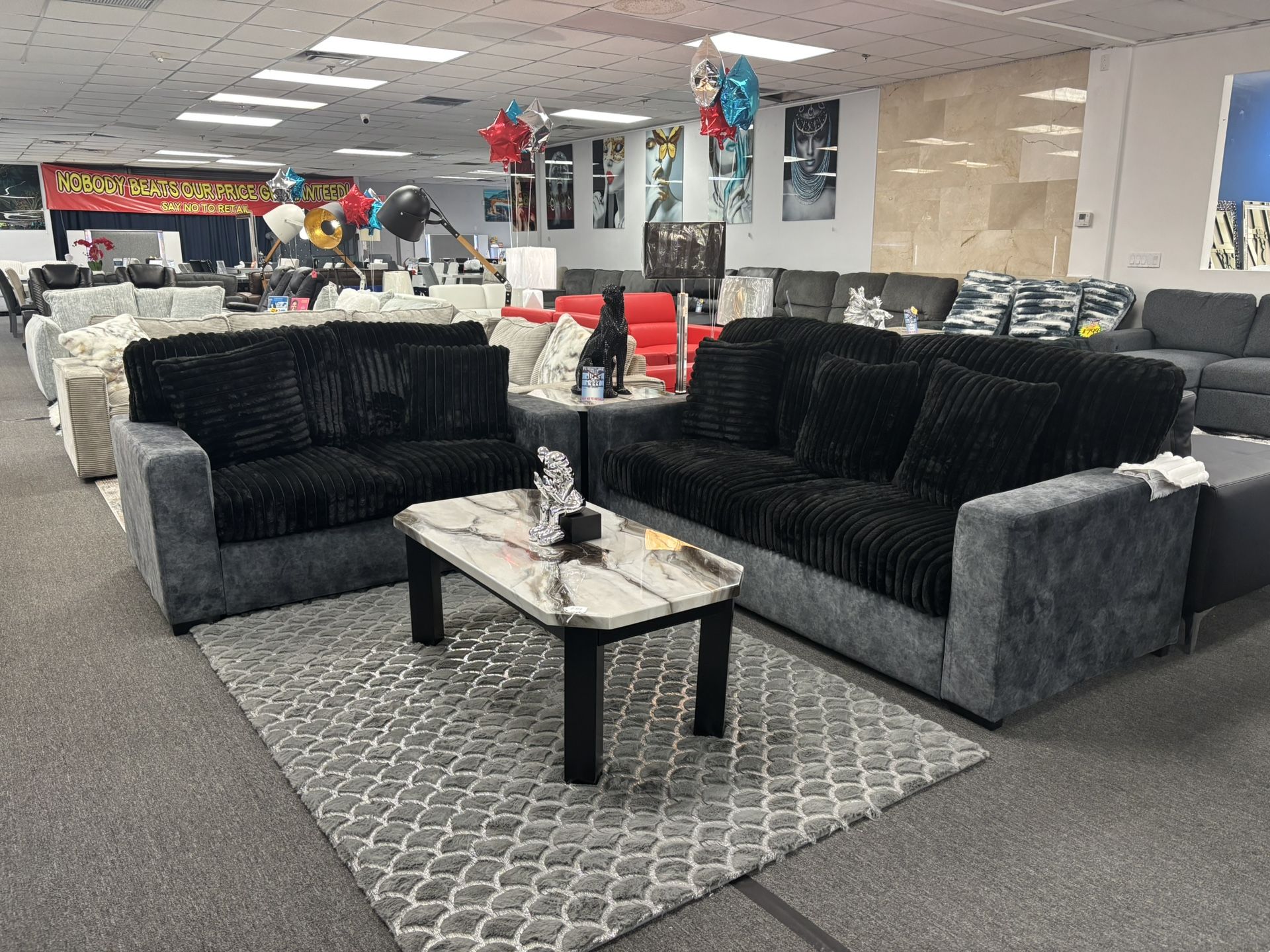 Black Sofa&loveseat Set For Sale (New) Plush Fabric 45% Off ( Multiple Colors Available )