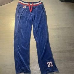 Baby Phat blue velour sweatpants with red accents boots cut #velour #90s