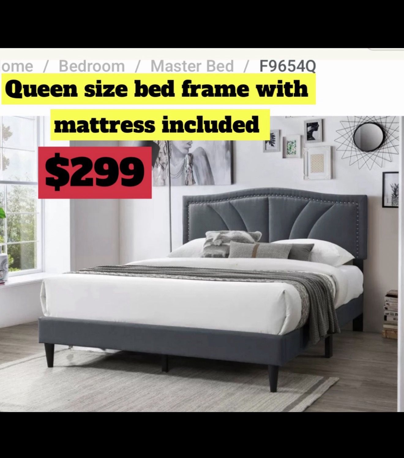 Queen Size Bed Frame With Pillow Top Mattress Included