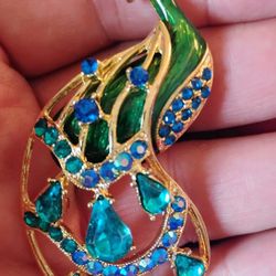 Peacock Blue Rhinestones Brooch 