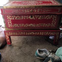 Antique Chinese Redleather And Camphor Wood Export Chest