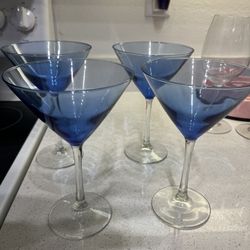 4 Blue Martini Glasses