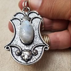 Large Silver Pendant With Natural Moonstone