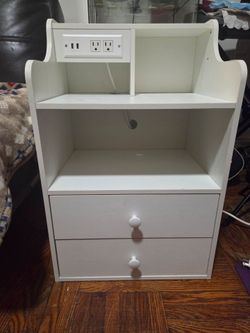 White Nightstand with Charging Station