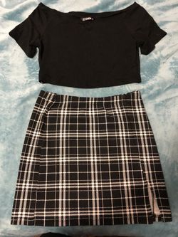 2 piece skirt and off the shoulder crop top