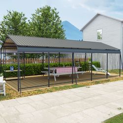 13×26.5 FT Carport, Heavy Duty Carport Canopy with Galvanized Steel Roof and Frame, Metal Carport Large Garage with 6 Fixed inclined square tube suppo