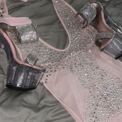 Pink Crystal Dress And Stripper Shoes 