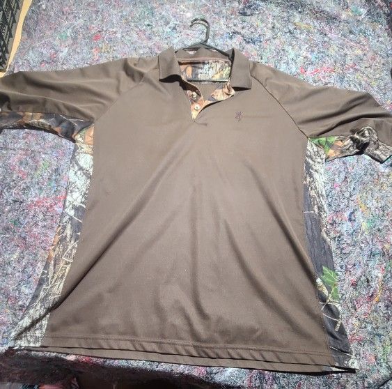 Browning Polo Shirt Adult XL Brown/Camo Hunting Casual Short Sleeve Outdoor