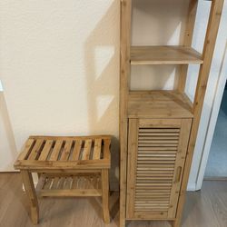 Bamboo Toiletry/Bathroom Cabinet and Stool