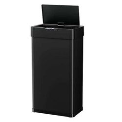 Touchless Sensor Trash Can, 16 Gal Smart Automatic Garbage Bin, Stainless Steel Kitchen Trash Can with Soft-Close Lid, Bag Ring & Light (Black)