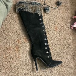 High Heel Black Suede Boots